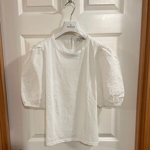 J. Crew White Puff Sleeve Top with Eyelet Detail